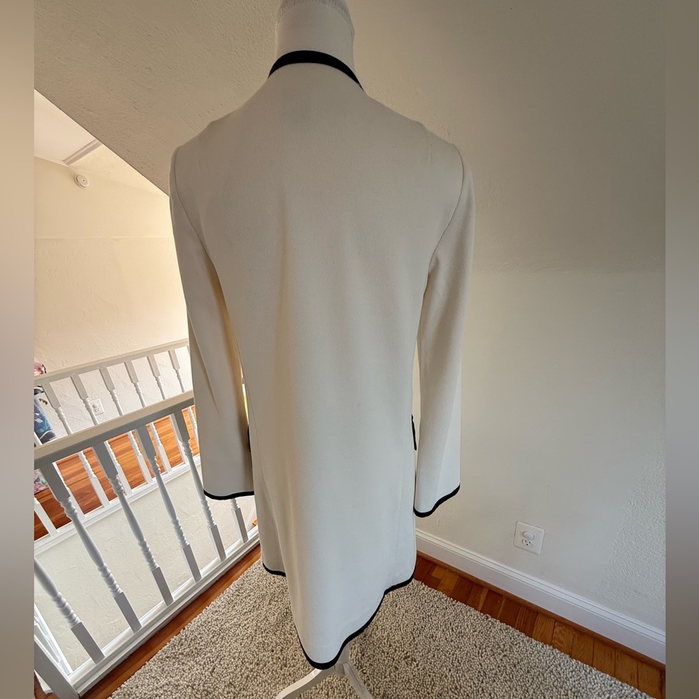 Nanette Lepore Vintage Ivory Cotton Coat with Black Trim Size 6 - Picture 2 of 9